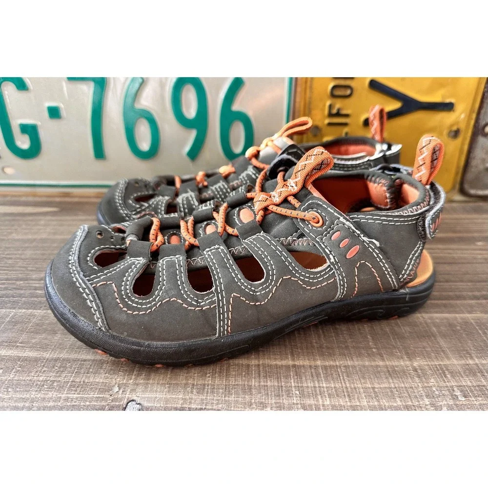LLBean Kid's Hiking Sandals Shoes Brown Orange Boy's Sz 12 Water Hiking
